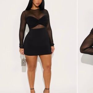 Fashion Nova Black Mesh Long Sleeve Dress